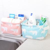 家英 清新棉麻方形带提手桌面杂物收纳筐20*17*11cm