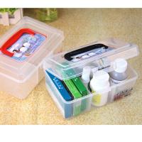 透明长方形手提式三格小药箱 保健箱 储物箱 家用急救收纳箱19.5*12.3*9CM(8225)