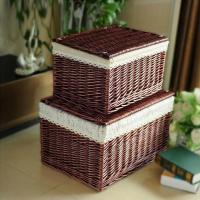 收纳箱 大号有盖盒子 藤编整理箱 抽屉衣服玩具储物盒 柳编收纳筐-二号