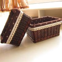 居家多功能脏衣服厨房零食杂物盒田园布艺盒 收纳筐藤编储物筐柳编篮-整套购买（四个）