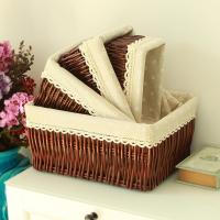 收纳筐 藤编储物盒 脏衣服篮 桌面厨房零食杂物筐子 柳编布艺收纳盒小号