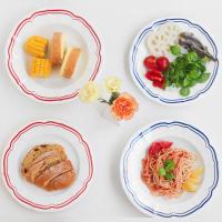 北欧风格简约花边陶瓷盘子花形描边餐盘菜盘- 蓝花边深盘