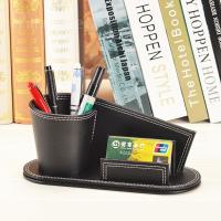 皮革文具收纳盒办公室桌面装笔筒多功能创意时尚学生整理名片座