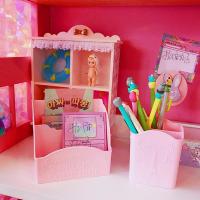 简约桌面化妆品收纳盒学生卧室寝室素色首饰收纳盒大容量粉色