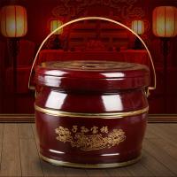 新娘陪嫁妆女方红木大号实木马桶三件套结婚礼用品中式婚庆子孙桶-红色实木聚宝盆