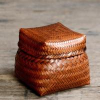 复古竹编收纳篮带盖子茶叶收纳盒圆形收纳篮竹篮鸡蛋篮