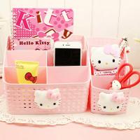 卡通猫可爱桌面收纳盒文具杂物盒多功能塑料整理筐桌面摆件笔筒盒