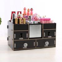 大号收纳盒木质桌面整理收纳箱有抽屉带镜子化妆用品收纳盒梳妆盒