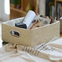 麦草收纳篮抽屉箱家居欧式仿古杂志杂物桌面整理筐收纳盒-中号33x28x13cm