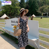 2020夏季新款桔梗法式小雏菊吊带裙子女中长款收腰显瘦碎花连裙