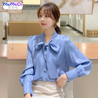 2020女装新款春款蓝色雪纺上洋气仙女韩风衬衫女设计感众潮