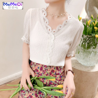 2020年新款女夏宽松设计感小众蕾丝花边雪纺衬衫洋气小衫短袖上