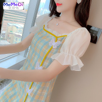 格子旗袍改良版连裙子女装夏装2020年新款法式年轻款少女小个子
