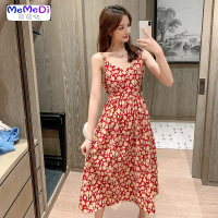 雪纺连裙女2020新款夏季甜美清新收腰显瘦性感气质碎吊带裙