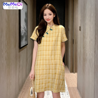 新式旗袍改良版连裙2020夏季时尚少女学生格子年轻款宽松a字裙