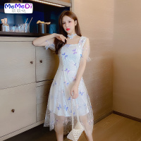 网纱连裙女2020年新款夏刺绣蝴蝶亮片裙仙女超仙森系长裙脚踝