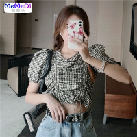 衬衫女心机设计感修身显瘦娃娃衫韩版皱褶泡泡袖高腰短款上潮