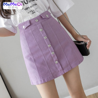 2020年夏季新款韩版赫本风高腰显瘦紫色包臀裙a字半身裙女短裙子