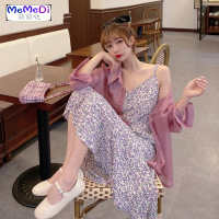 2020韩版流行夏天裙子法式小众初恋吊带裙宽松中长款碎花连裙女