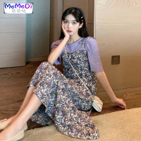 2020夏装新款法式初恋裙收腰显瘦紫色吊带裙中长款碎花连裙女