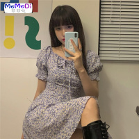 法式赫本风小个子碎花一字肩连裙女小雏菊收腰紧身显瘦气质裙子