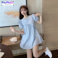 2020夏季新款法式众泡泡袖娃娃裙宽松珍珠圆领短袖少女感连裙