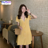 2020夏装新款法式少女V领蕾丝花边初恋裙网红气质小个子连裙女