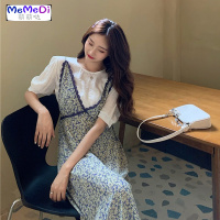 2020流行夏天裙子法式小众蕾丝拼接V领吊带裙中长款碎花连裙女