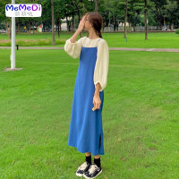 2020夏季新款法式宽松慵懒风吊带裙 色开叉中长款桔梗连裙女