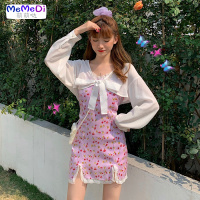 2020夏装新款法式少女蕾拼接开叉收腰显瘦吊带裙网红碎连裙