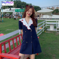 2020夏装新款甜美学院风双排扣桔梗裙减龄小个子莓刺绣连裙女