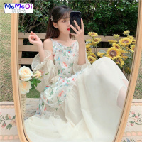 夏季2020新款法式复古碎连裙女气质网红仙女裙中长款吊带裙