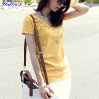 2020夏季口袋V领短袖T恤女白色宽松韩版学生潮流竹节棉打底衫