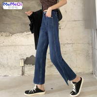 2020夏季新款chic开叉裤脚高腰泫雅风牛仔裤宽松百搭直筒九分裤女