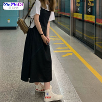 2020夏装新款设计感系带收腰吊带裙网红中长款黑色桔梗连裙女