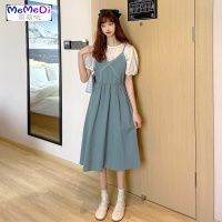 2020夏季新款法式众蕾边拼接V领吊带裙中长款初恋连裙女