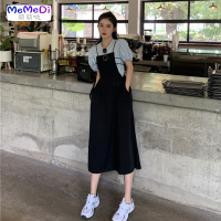 2020夏季新款法式小众设计感心机吊带裙收腰中长款黑色连裙女