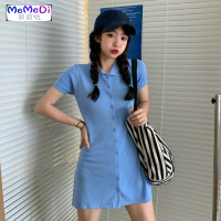2020新款法式小众网红单排扣POLO领初恋裙收腰针织短袖连裙女夏