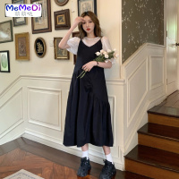 2020夏季新款法式复古不规则褶皱吊带裙宽松中长款闺蜜装连裙女