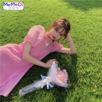 2020夏装新款法式很仙的玫红色初恋裙网红气质泡泡袖连裙女学生