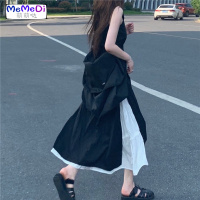 2020夏季新款法式黑色吊带裙收腰显瘦中长款桔梗连裙两件套女