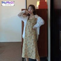 2020夏装新款法式小众网红心机开叉吊带裙中长款雪纺碎花连裙女