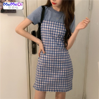 2020夏季新款法式复古网红个吊带裙修身显瘦减龄格连裙女
