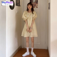 2020夏季新款法式娃娃裙宽松木耳边个圆领泡泡袖碎连裙女
