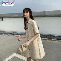 2020夏季新款港味chic衬裙宽松个Polo领短袖学生工装连裙