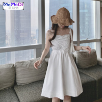 2020夏季新款法式小白裙收腰显瘦气质吊带裙设计感褶皱桔梗连裙