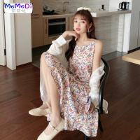 2020夏季新款法式众很仙的碎吊带裙收腰显瘦中长款桔梗连裙