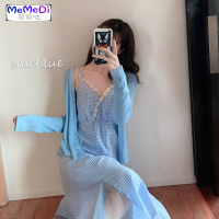 2020夏装新款法式蕾拼接V领吊带连裙甜美不规则开叉格裙女