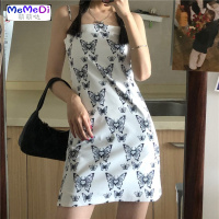 2020流行夏天裙子ins网红超火的蝴蝶印花吊带裙法式小众连裙女