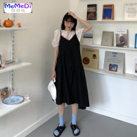 2020夏季新款法式不规则褶皱宽松吊带裙减龄中长款初恋系连裙女